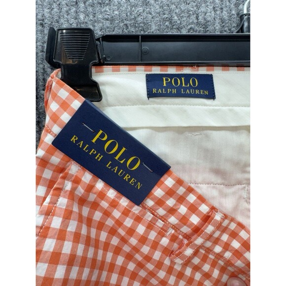 Ralph Lauren Polo Shorts Men’s 34 Orange Gingham Check Cotton Chino Golf NEW - Picture 4 of 9